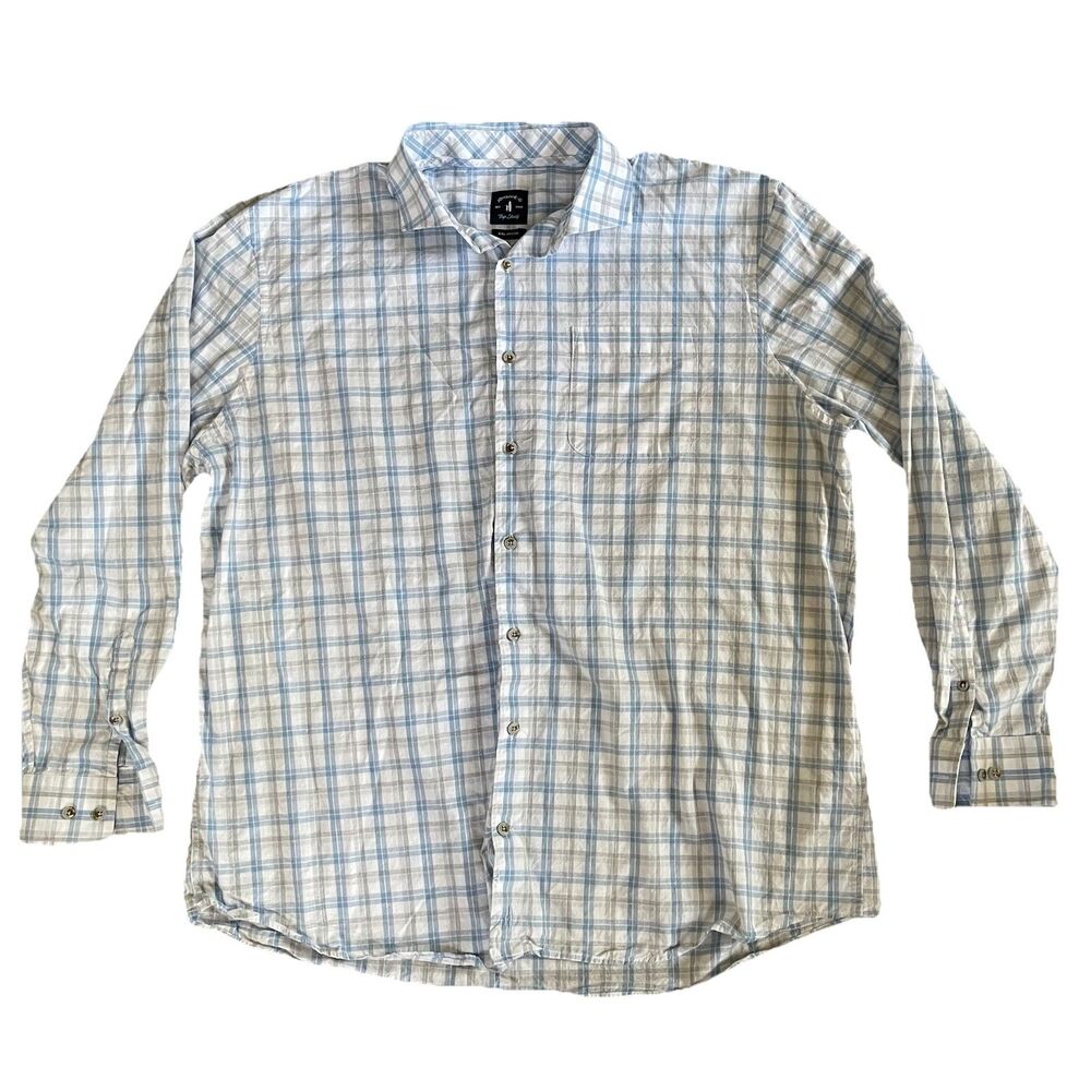 Johnnie O Shirt Mens Size 2XL Blue Plaid Button Up Top Shelf Casual Preppy